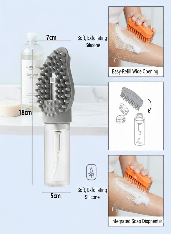 minitul Pet Bath Brush with Soap Dispenser | Soft Silicone Dog & Cat Grooming Brush | Shedding, Massage & Bath Brush with Comfortable Grip Handle | Easy to Clean Pet Shampoo Brush,pack of 1,(multi color) - Image 2